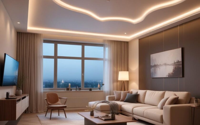 Световые линии на натяжном потолке: технология монтажа и особенности эксплуатации