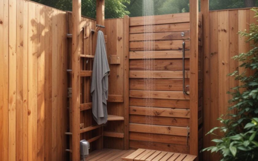 Деревянный душ с подогревом и раздевалкой: особенности конструкции и условия эксплуатации